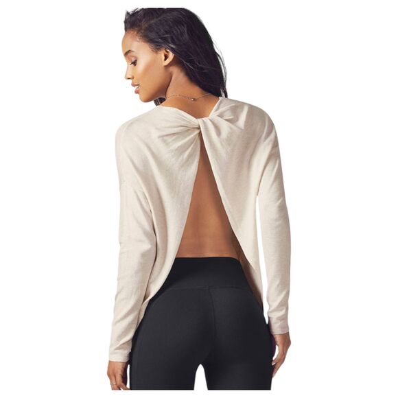 Fabletics Fabiana Tie Open Back Sweater Vanilla Heather Cream Size XS - Picture 2 of 5